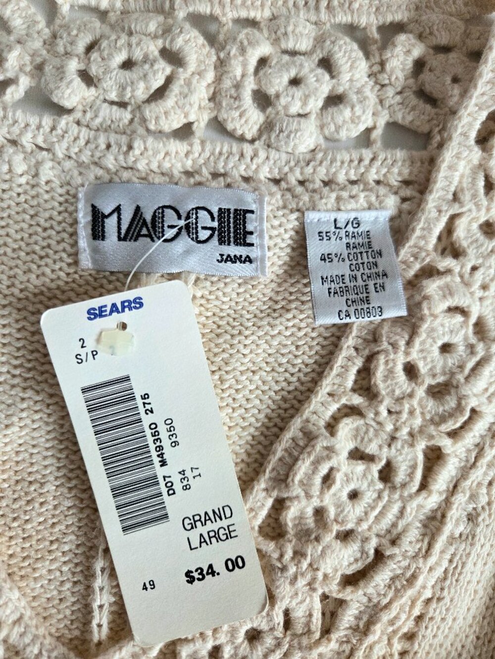 Vintage 1990s Maggie Sears Old New Stock New with Tag Cotton Rami Blend Sweater - Picture 4 of 7